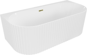 Mexen Sella freistehende wandnahe Riffelbadewanne 170 x 80 cm, weiß glänzend, Überlauf gold - 52711708000-50