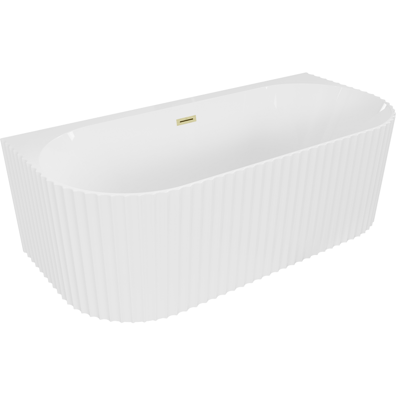 Mexen Sella freistehende, geriffelte Badewanne 170 x 80 cm, weiß glänzend, Überlauf gold gebürstet - 52711708000-55