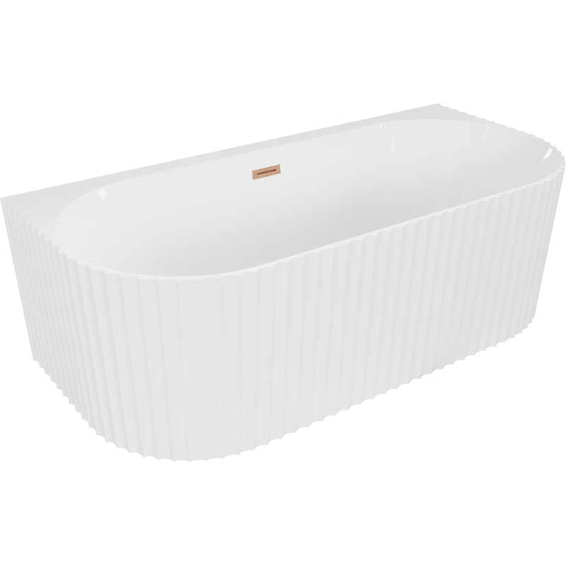 Mexen Sella freistehende geriffelte Badewanne 170 x 80 cm, weiß glänzend, Überlauf gebürstetes Kupfer - 52711708000-65