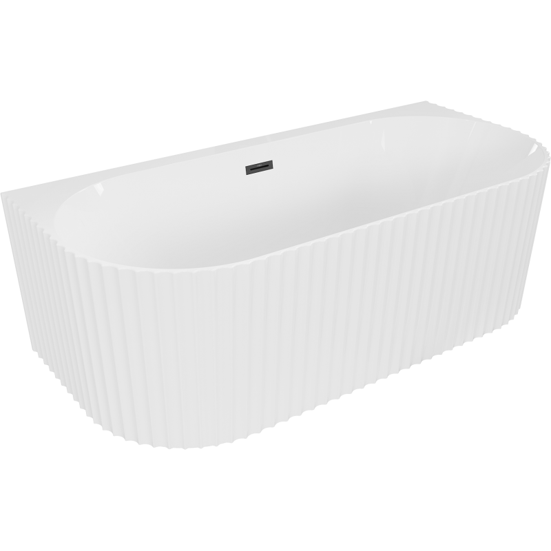 Mexen Sella freistehende wandstehende geriffelte Wanne 170 x 80 cm, weiß glänzend, schwarzer Überlauf - 52711708000-70