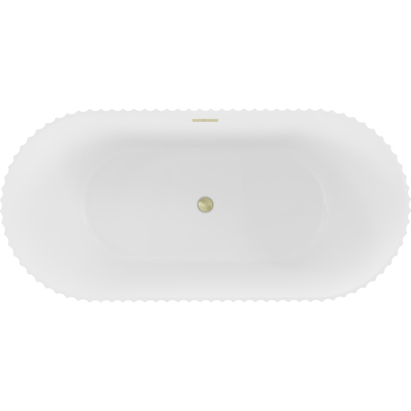 Mexen Paola freistehende geriffelte Badewanne 170 x 80 cm, weiß matt, Überlauf gebürstet gold - 52721708001-55