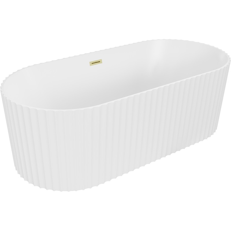 Mexen Paola freistehende geriffelte Badewanne 170 x 80 cm, weiß matt, Überlauf gebürstet gold - 52721708001-55