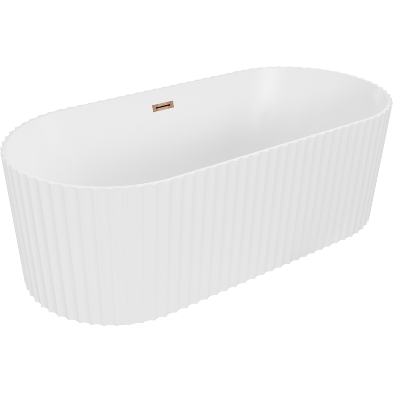 Mexen Paola freistehende gerillte Badewanne 170 x 80 cm, mattweiß, Überlauf Roségold - 52721708001-60