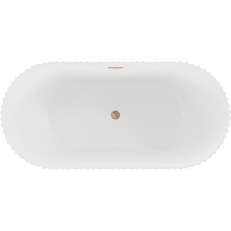 Mexen Paola freistehende, geriffelte Badewanne 170 x 80 cm, weiß matt, Überlauf gebürstetes Kupfer - 52721708001-65
