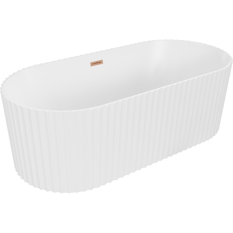 Mexen Paola freistehende, geriffelte Badewanne 170 x 80 cm, weiß matt, Überlauf gebürstetes Kupfer - 52721708001-65