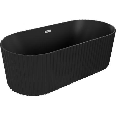 Mexen Paola freistehende geriffelte Badewanne 170 x 80 cm, schwarz matt, Überlauf chrom - 52721708071-01