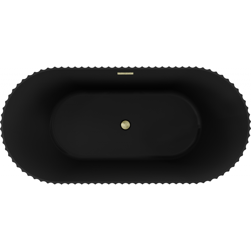 Mexen Paola freistehende geriffelte Badewanne 170 x 80 cm, schwarz matt, Überlauf gold gebürstet - 52721708071-55