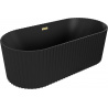 Mexen Paola freistehende geriffelte Badewanne 170 x 80 cm, schwarz matt, Überlauf gold gebürstet - 52721708071-55