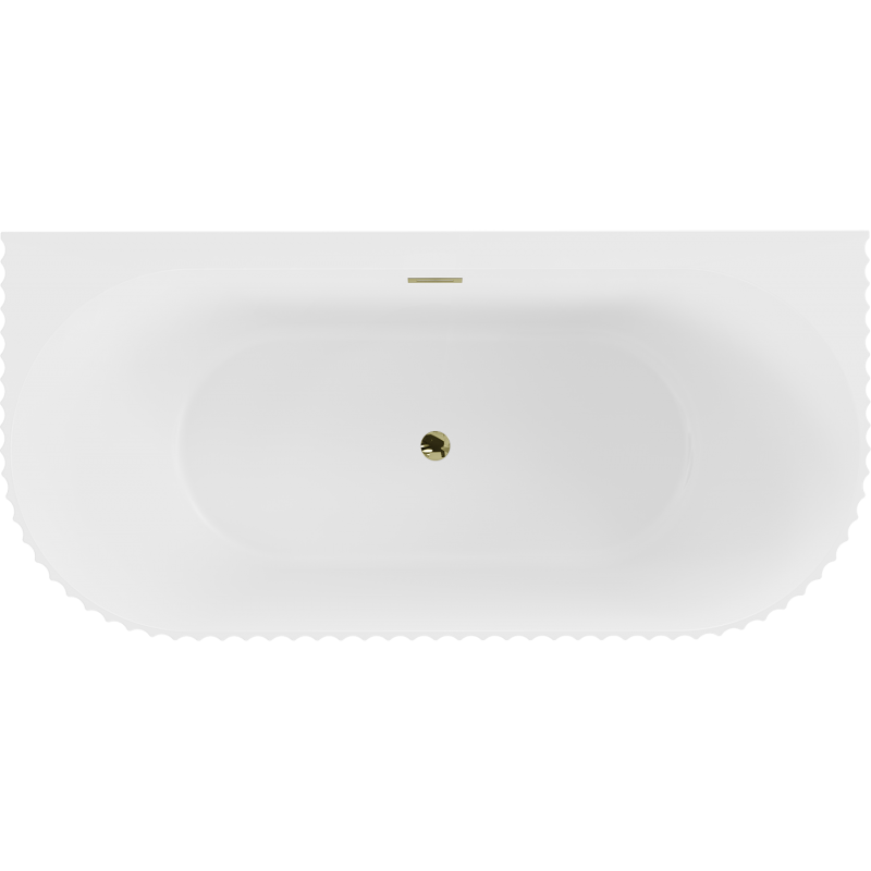 Mexen Sella freistehende wandnahe geriffelte Badewanne 170 x 80 cm, weiß matt, Überlauf gold - 52711708001-50
