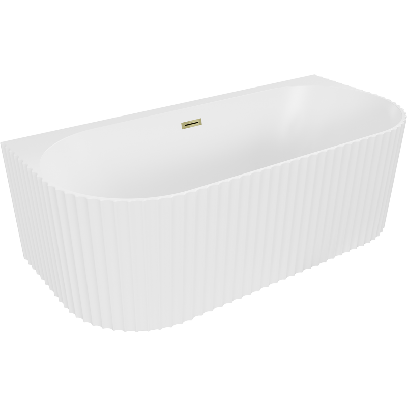 Mexen Sella freistehende wandnahe geriffelte Badewanne 170 x 80 cm, weiß matt, Überlauf gold - 52711708001-50