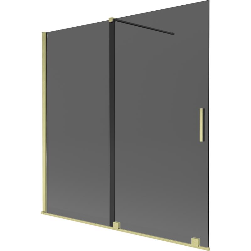 Mexen Velar zweiteiliger, verschiebbarer Badewannenaufsatz 160 x 150 cm, Graphit, gebürstetes Gold - 896-160-000-41-55