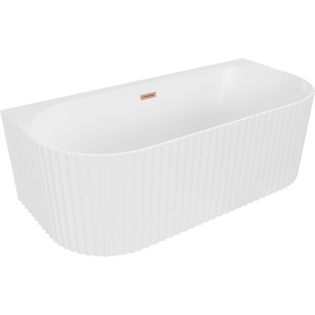 Mexen Sella freistehende geriffelte Badewanne an der Wand 170 x 80 cm, weiß matt, Überlauf gebürstetes Kupfer - 52711708001-65