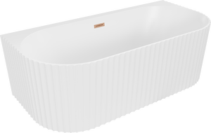 Mexen Sella freistehende geriffelte Badewanne an der Wand 170 x 80 cm, weiß matt, Überlauf gebürstetes Kupfer - 52711708001-65