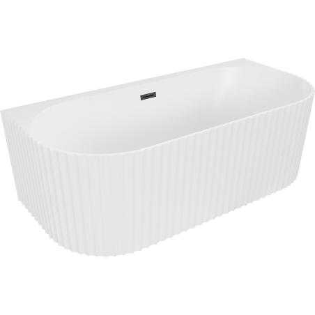 Mexen Sella freistehende geriffelte Badewanne zur Wandmontage 170 x 80 cm, weiß matt, Überlauf schwarz - 52711708001-70