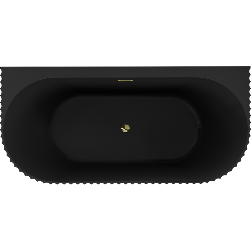 Mexen Sella freistehende wandseitige gerillte Badewanne 170 x 80 cm, schwarz matt, Überlauf gold - 52711708071-50