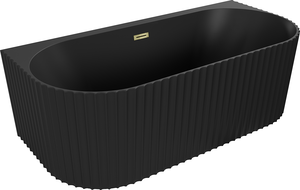 Mexen Sella freistehende wandseitige gerillte Badewanne 170 x 80 cm, schwarz matt, Überlauf gold - 52711708071-50