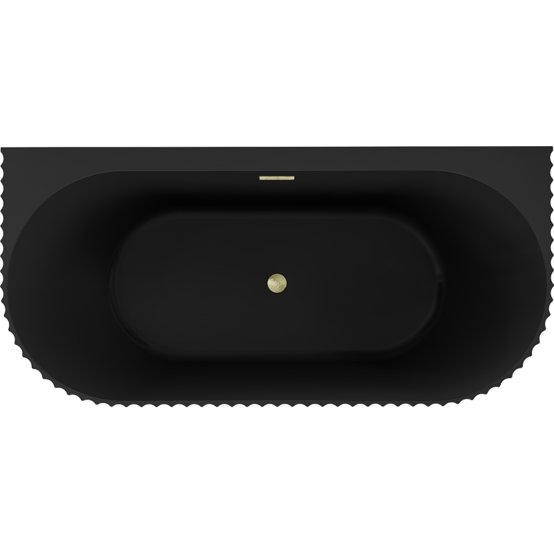 Mexen Sella freistehende geriffelte Wanne wandnah 170 x 80 cm, schwarz matt, Überlauf gold gebürstet - 52711708071-55