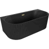 Mexen Sella freistehende geriffelte Wanne wandnah 170 x 80 cm, schwarz matt, Überlauf gold gebürstet - 52711708071-55