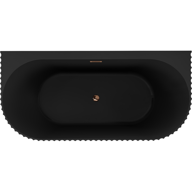 Mexen Sella freistehende wandnahe gerillte Badewanne 170 x 80 cm, schwarz matt, Überlauf Roségold - 52711708071-60