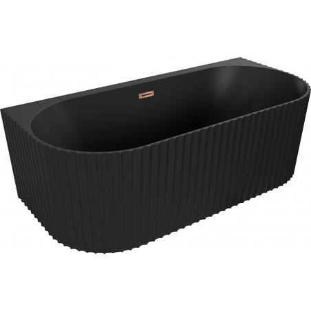 Mexen Sella freistehende wandnahe gerillte Badewanne 170 x 80 cm, schwarz matt, Überlauf Roségold - 52711708071-60
