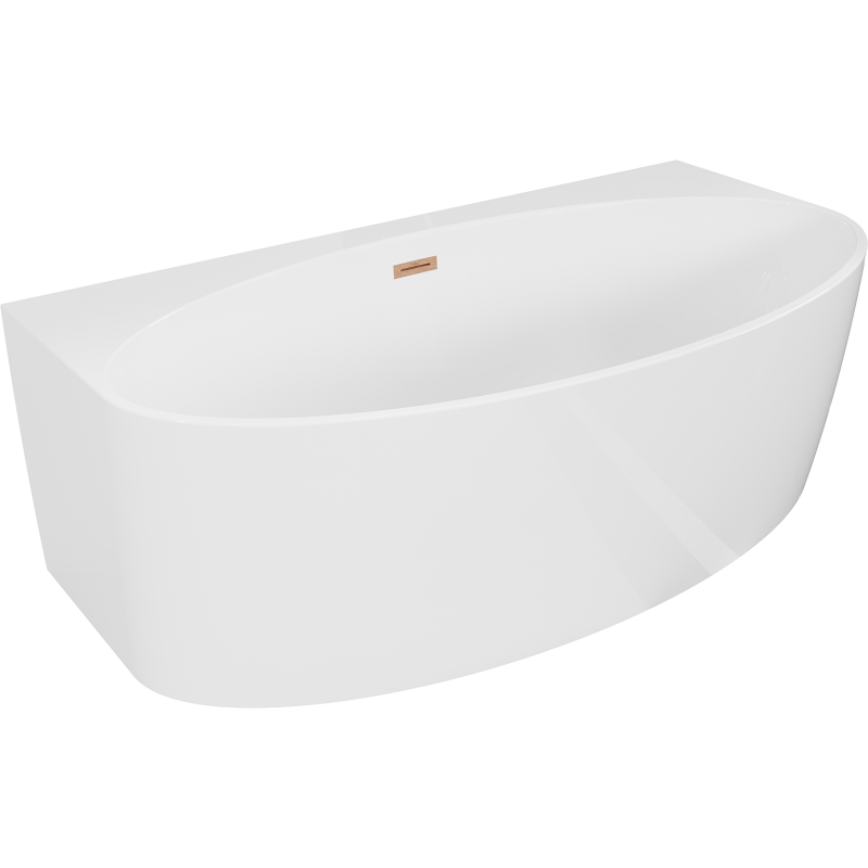 Mexen Bruna freistehende wandmontierte Badewanne 150 x 82 cm, weiß glänzend, Überlauf aus gebürstetem Kupfer - 52731508200-65