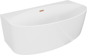 Mexen Bruna freistehende wandmontierte Badewanne 150 x 82 cm, weiß glänzend, Überlauf aus gebürstetem Kupfer - 52731508200-65