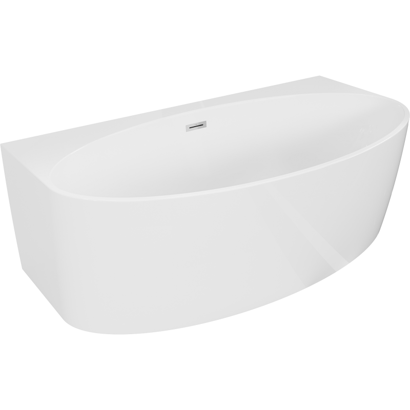 Mexen Bruna freistehende Anbau-Badewanne 170 x 88 cm, weiß glänzend, Überlauf Chrom - 52731708800-01