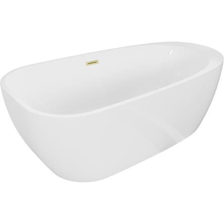 Mexen Giada freistehende Badewanne 170 x 90 cm, weiß glänzend, Überlauf gebürstetes Gold - 52741709000-55