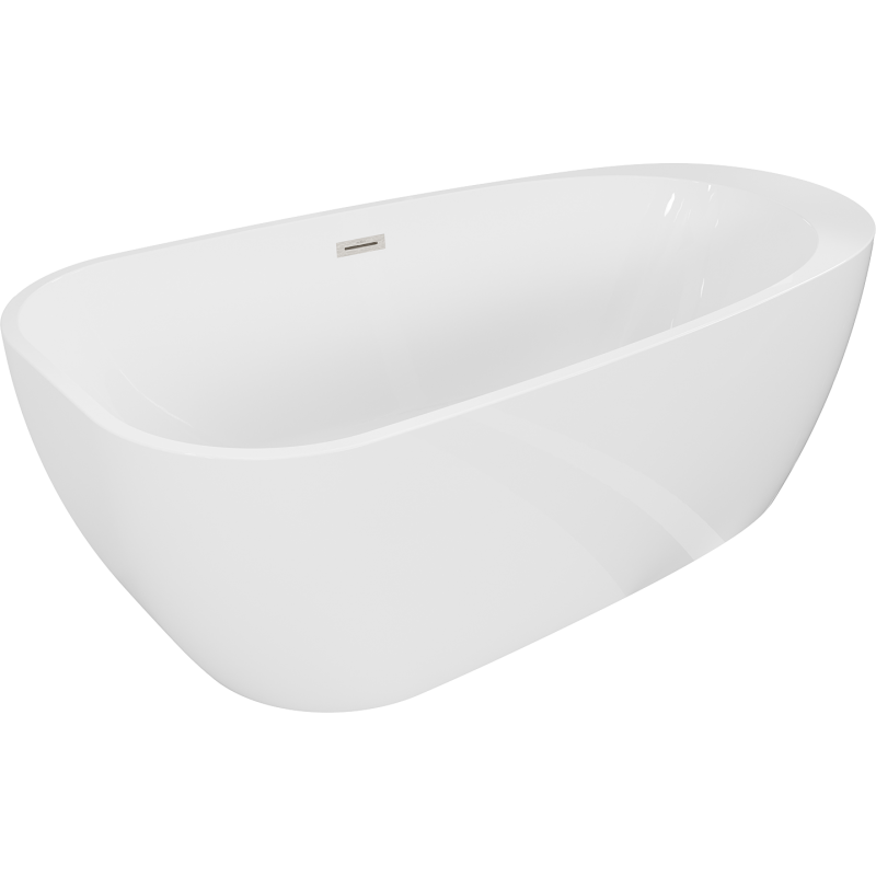 Mexen Giada freistehende Badewanne 170 x 90 cm, weiß glänzend, Überlauf gebürstetes Nickel - 52741709000-97