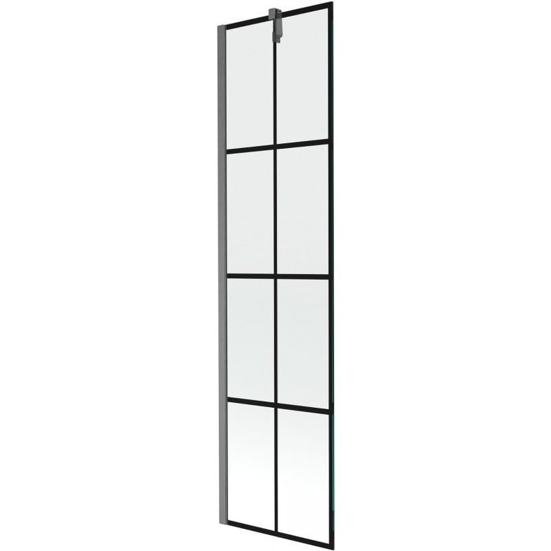 Mexen Next Badewannenabtrennung 1-flügelig 50 x 150 cm, schwarzes Gitter, gebürstetes Gun Gray - 895-050-000-00-77-66