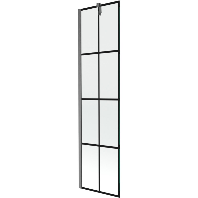 Mexen Next Badewannenabtrennung, 1-teilig, 50 x 150 cm, schwarzes Gitter, gebürstetes Gun Gray - 895-050-000-00-77-66