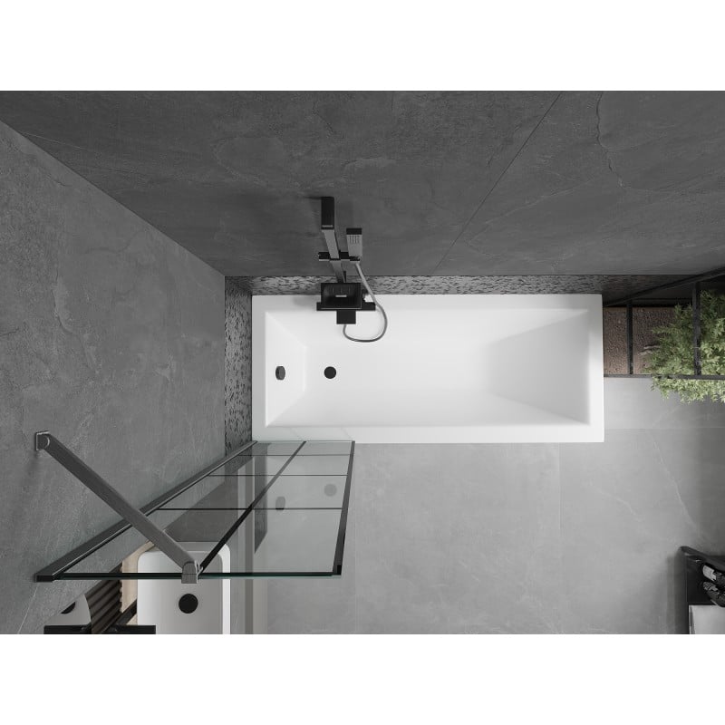 Mexen Next Badewannenabtrennung 1-flügelig 50 x 150 cm, schwarzes Gitter, gebürstetes Gun Gray - 895-050-000-00-77-66
