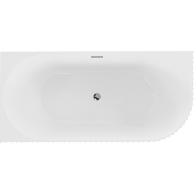 Mexen Gia Freistehende Eckbadewanne, geriffelt, links 150 x 75 cm, weiß glänzend, Überlauf Chrom - 52701507500L-01