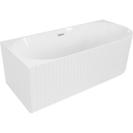 Mexen Gia freistehende, linke, geriffelte Eckbadewanne 150 x 75 cm, Weiß glänzend, Überlauf Chrom - 52701507500L-01
