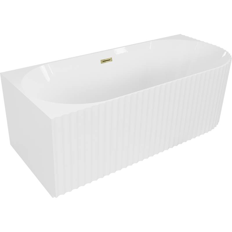 Mexen Gia freistehende, geriffelte Eckwanne links 150 x 75 cm, weiß glänzend, Überlauf gold - 52701507500L-50
