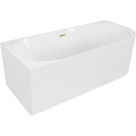 Mexen Gia freistehende Eckbadewanne geriffelt links 150 x 75 cm, weiß glänzend, Überlauf gebürstet gold - 52701507500L-55