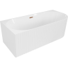 Mexen Gia freistehende Eckbadewanne, geriffelt, links 150 x 75 cm, weiß glänzend, Überlauf Roségold - 52701507500L-60