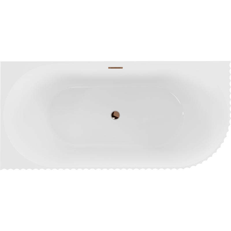 Mexen Gia freistehende Eckbadewanne, geriffelt, links 150 x 75 cm, weiß glänzend, Überlauf Roségold - 52701507500L-60