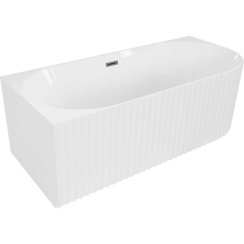 Mexen Gia freistehende Eckbadewanne links 150 x 75 cm, weiß glänzend, Überlauf gun gray gebürstet - 52701507500L-66