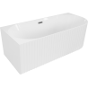 Mexen Gia Freistehende, geriffelte Eckbadewanne links 150 x 75 cm, weiß glänzend, Überlauf Gun Gray gebürstet - 52701507500L-66