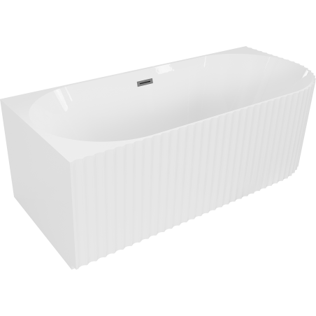 Mexen Gia freistehende Eck-Badewanne geriffelt links 150 x 75 cm, weiß glänzend, Überlauf Gun Metal - 52701507500L-95