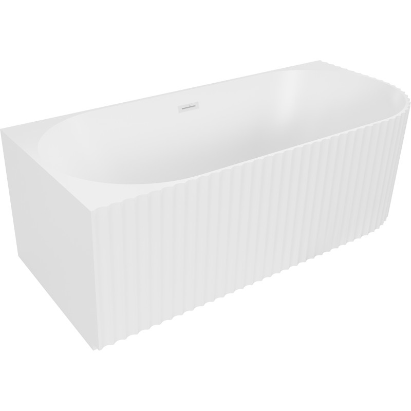 Mexen Gia freistehende Eckbadewanne geriffelt links 150 x 75 cm, weiß matt, Überlauf weiß - 52701507501L-20