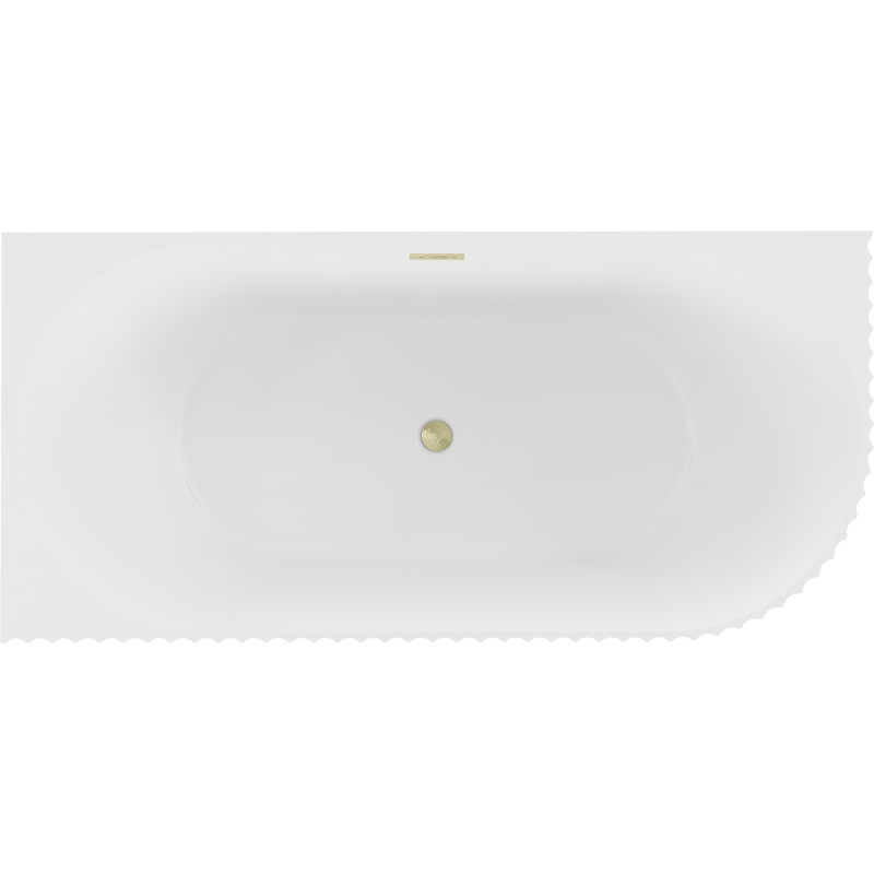 Mexen Gia Eckbadewanne freistehend geriffelt links 150 x 75 cm, weiß matt, Überlauf gebürstet gold - 52701507501L-55