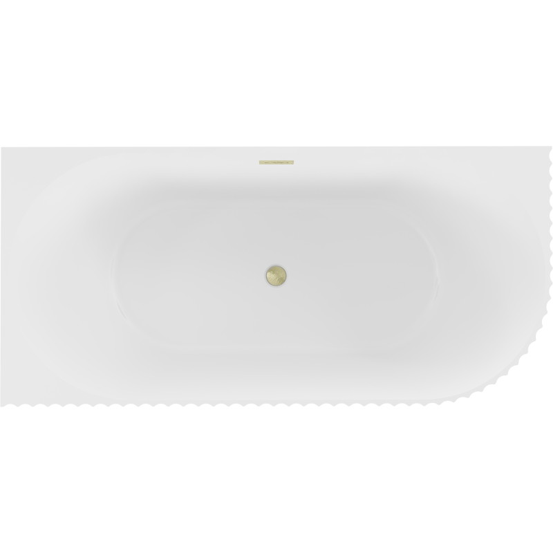 Mexen Gia freistehende Eckbadewanne gerillt links 150 x 75 cm, weiß matt, Überlauf gold gebürstet - 52701507501L-55