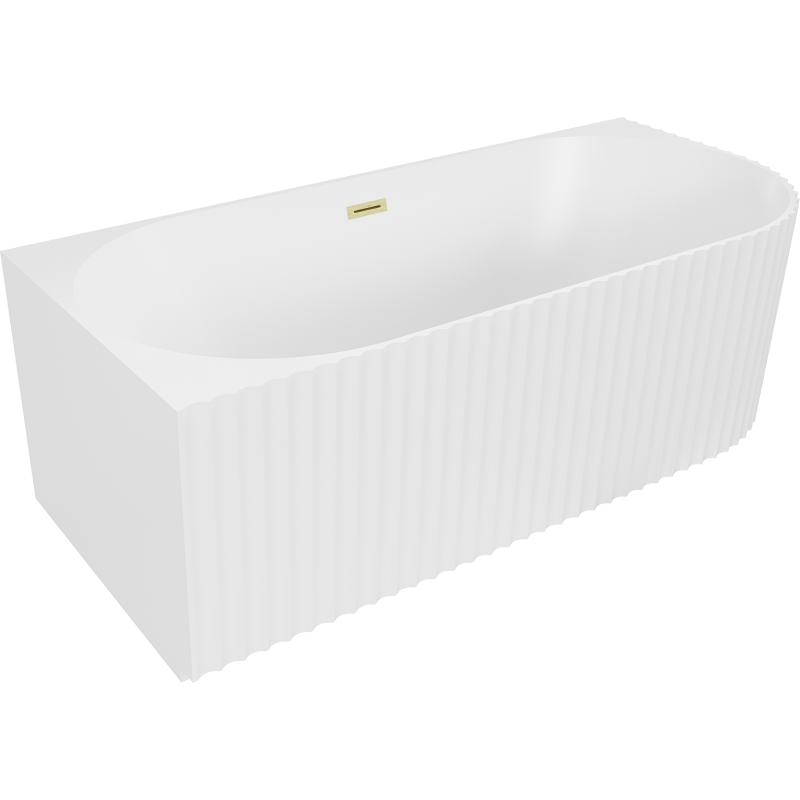 Mexen Gia Eckbadewanne freistehend geriffelt links 150 x 75 cm, weiß matt, Überlauf gebürstet gold - 52701507501L-55