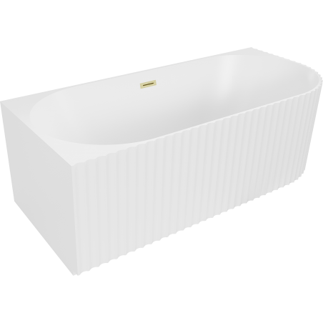 Mexen Gia Eckbadewanne freistehend geriffelt links 150 x 75 cm, weiß matt, Überlauf gebürstet gold - 52701507501L-55