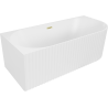 Mexen Gia Eckbadewanne freistehend geriffelt links 150 x 75 cm, weiß matt, Überlauf gebürstet gold - 52701507501L-55