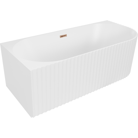 Mexen Gia freistehende Eckbadewanne geriffelt links 150 x 75 cm, weiß matt, Überlauf Roségold - 52701507501L-60