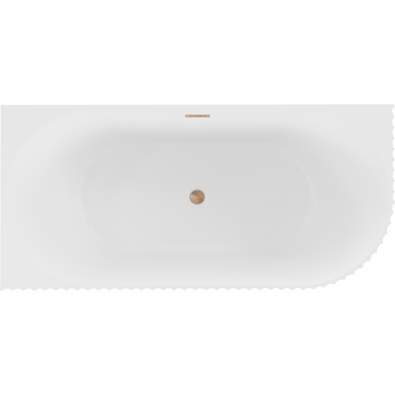 Mexen Gia freistehende Eckbadewanne geriffelt links 150 x 75 cm, weiß matt, Überlauf gebürstetes Kupfer - 52701507501L-65