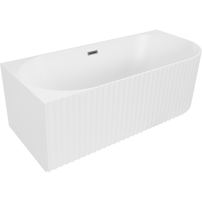 Mexen Gia freistehende Eckbadewanne gerillt links 150 x 75 cm, weiß matt, Überlauf gun grey gebürstet - 52701507501L-66